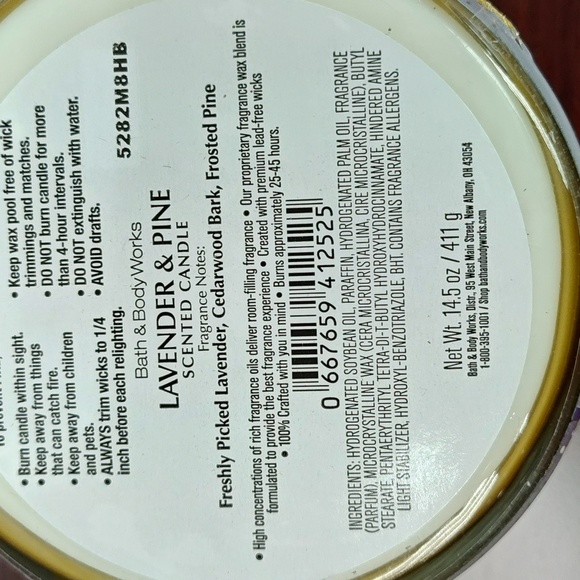 Bath & Body Works White Barn "LAVENDER & PINE" 3-Wick Candles - Set of 2 - Picture 3 of 4